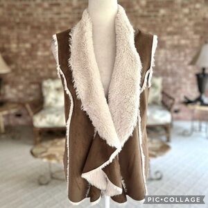 Brown and Cream Faux Fur Vest
